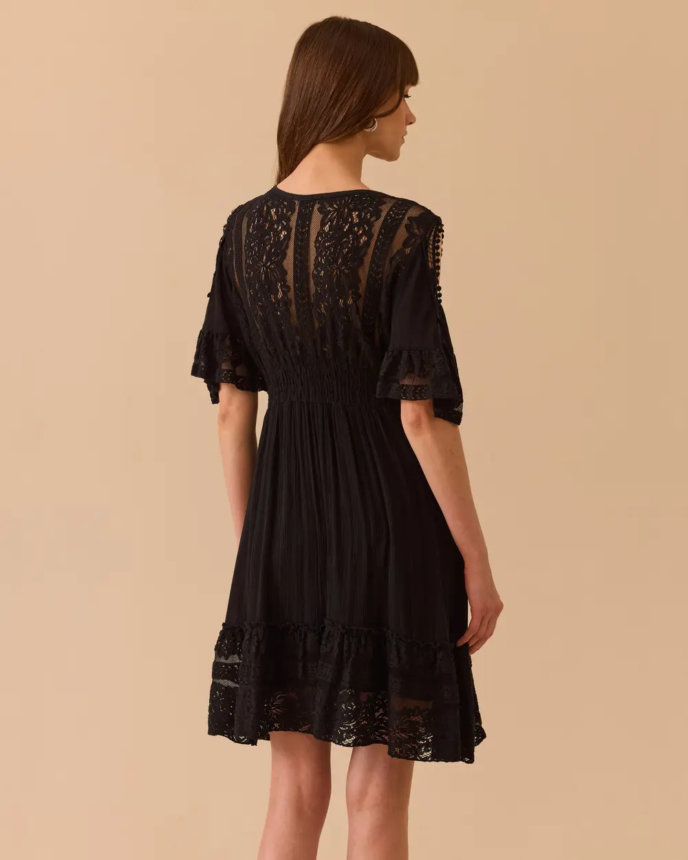 Double-breasted Dress with Shoulder Decollete Lace Detail