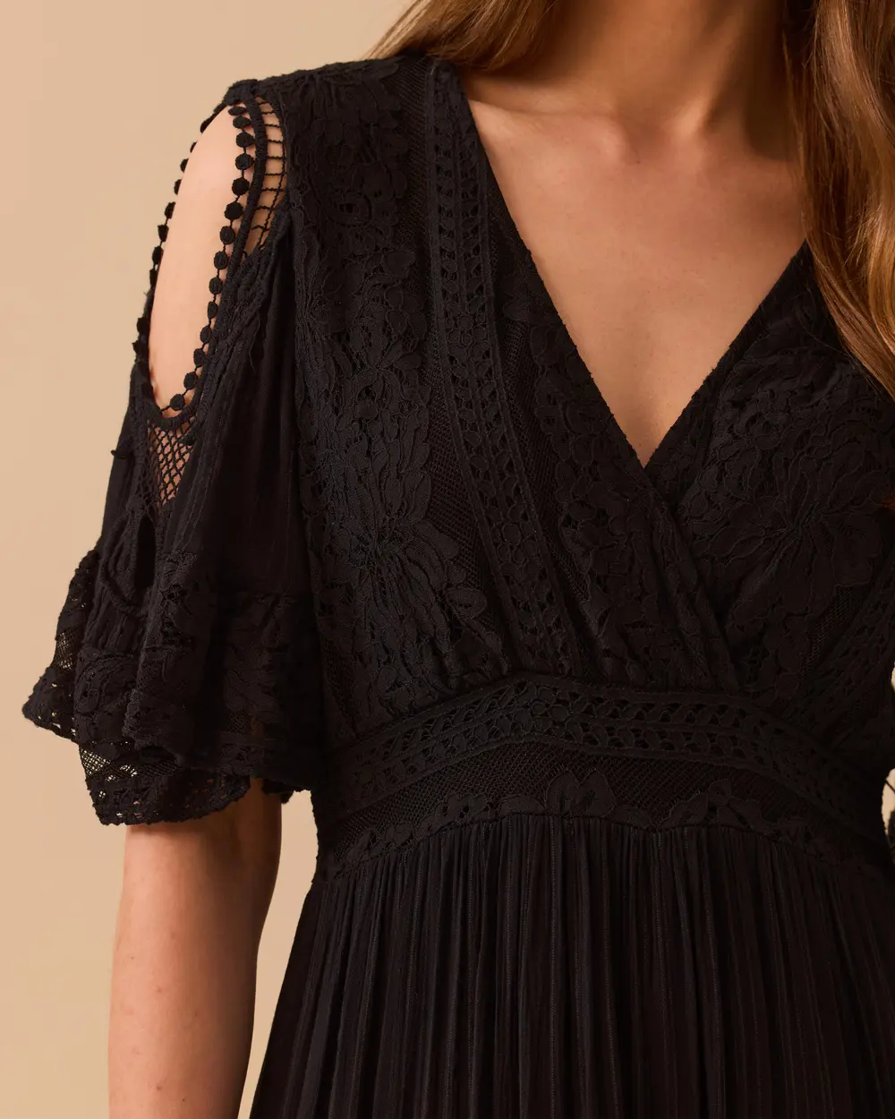 Double-breasted Dress with Shoulder Decollete Lace Detail