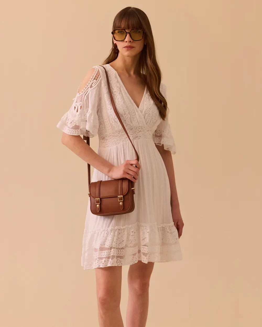Double-breasted Dress with Shoulder Decollete Lace Detail