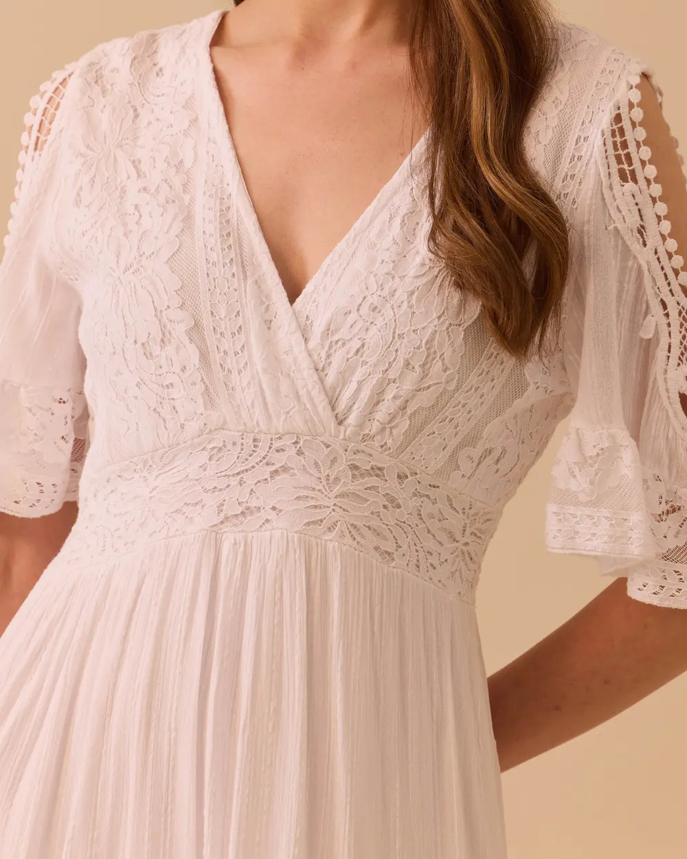 Double-breasted Dress with Shoulder Decollete Lace Detail