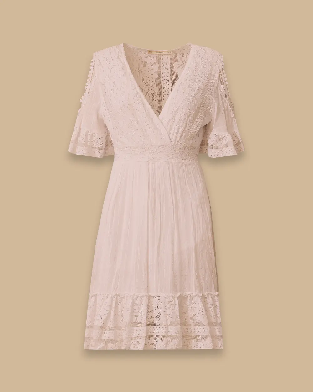 Double-breasted Dress with Shoulder Decollete Lace Detail