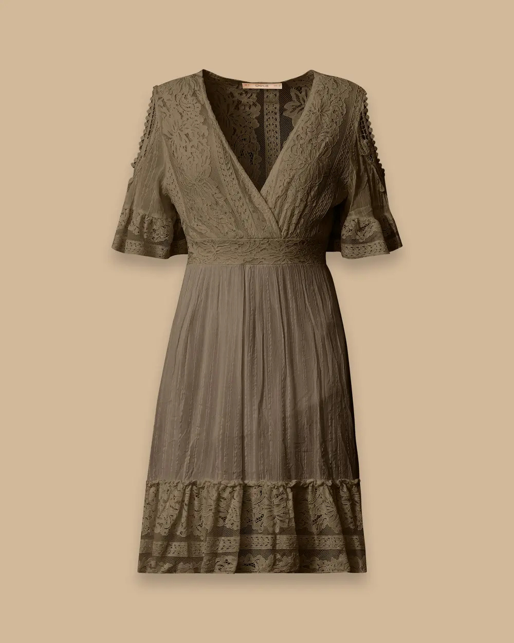 Double-breasted Dress with Shoulder Decollete Lace Detail