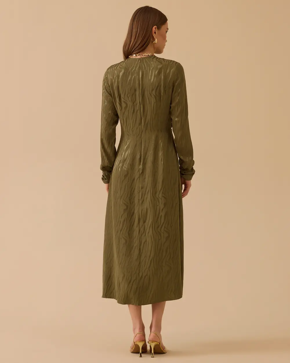 Aksesuarlı Desenli Jakar Elbise