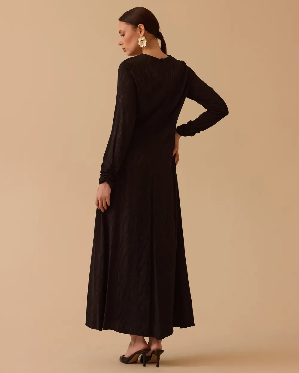 Aksesuarlı Desenli Jakar Elbise