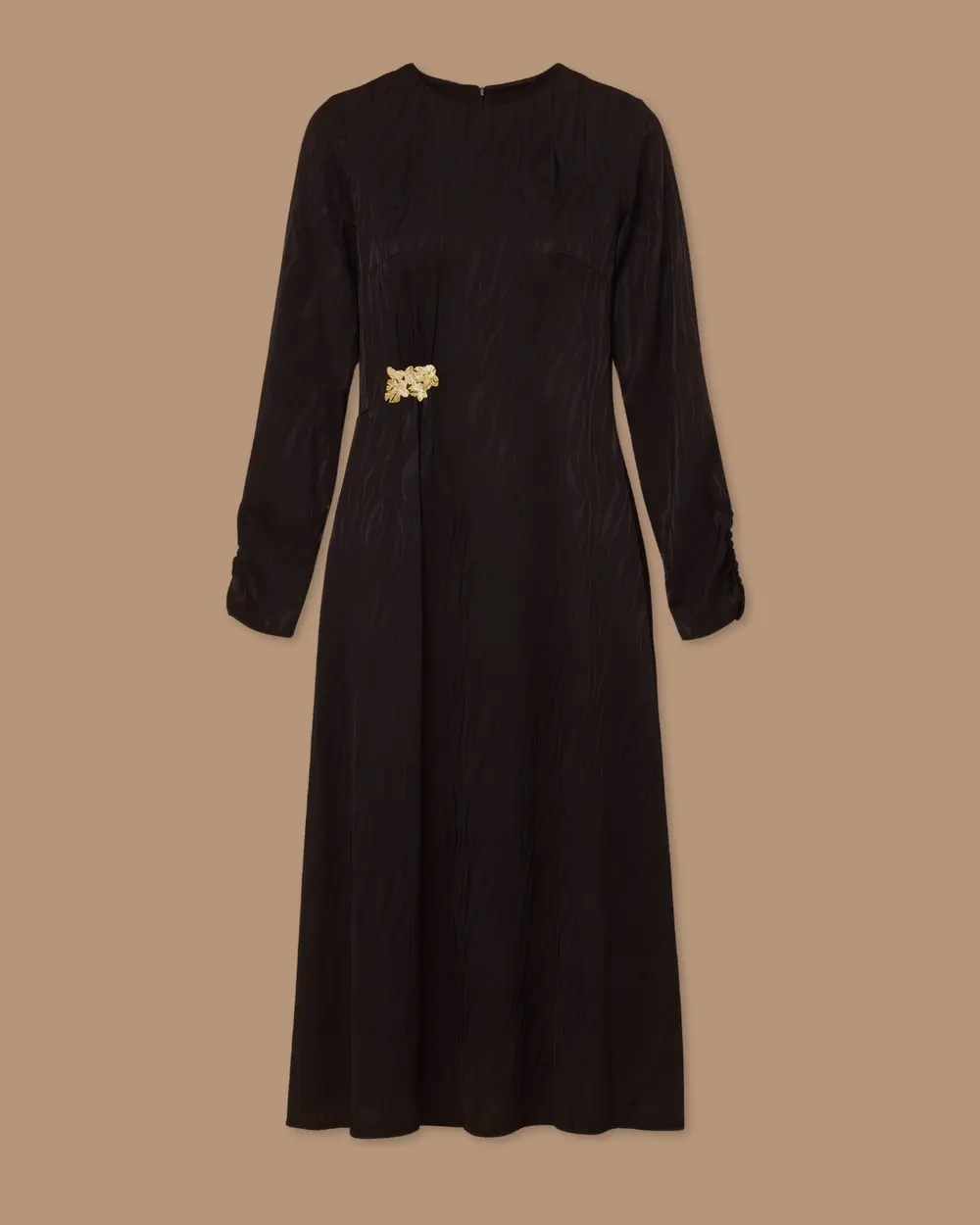 Aksesuarlı Desenli Jakar Elbise