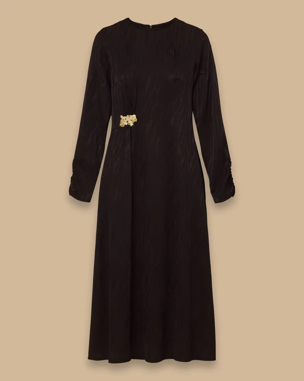 Aksesuarlı Desenli Jakar Elbise