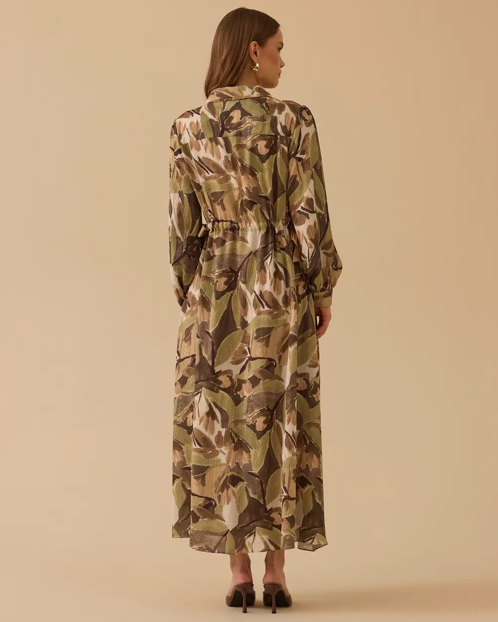 Çiçek Desenli Bel Büzgülü Elbise