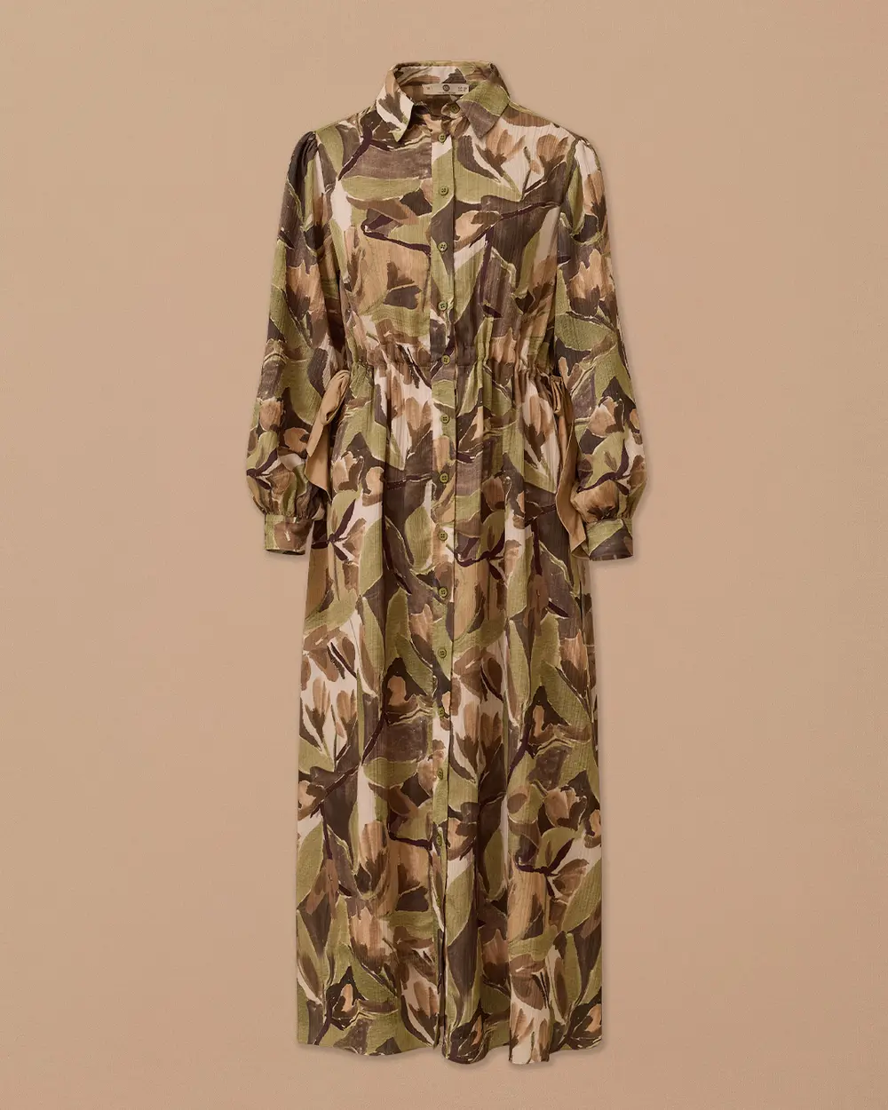 Çiçek Desenli Bel Büzgülü Elbise