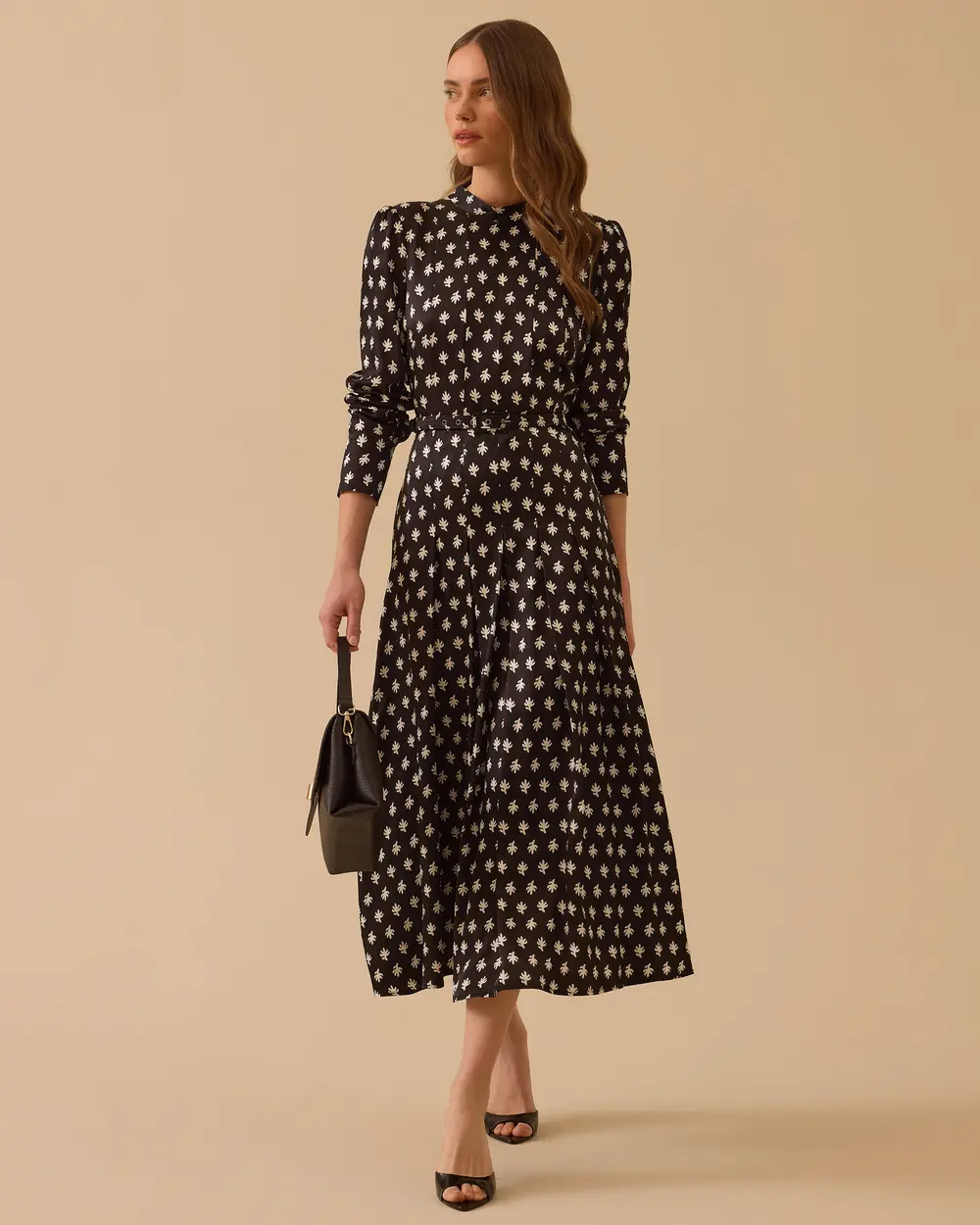 Desenli Kemer Detaylı Elbise