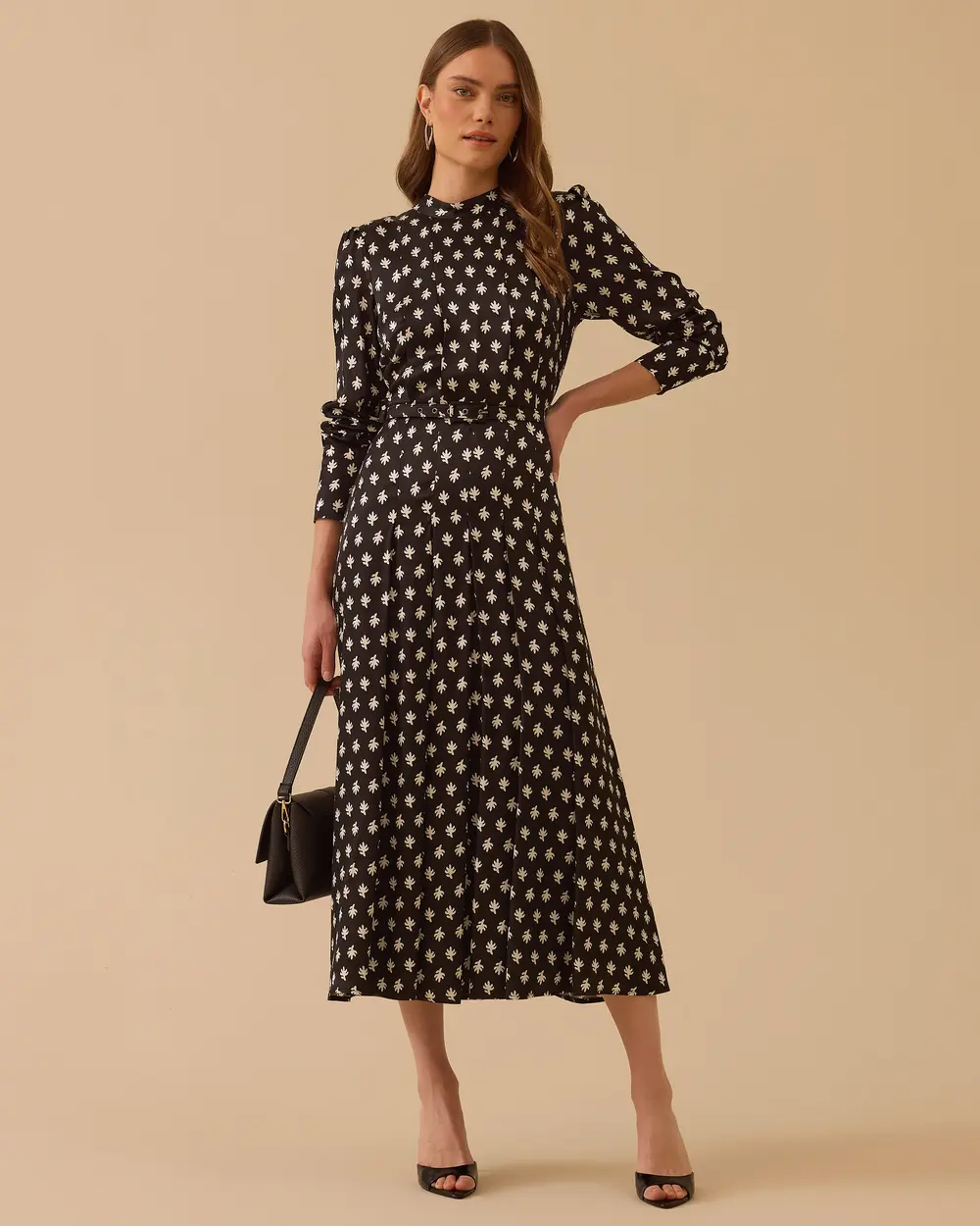 Desenli Kemer Detaylı Elbise