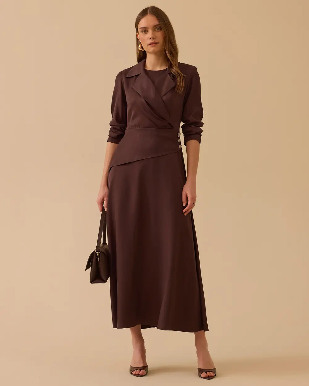 Double-breasted Satin Dress with Button Detail