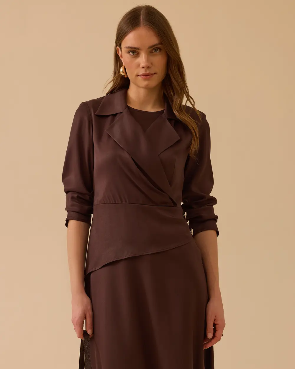 Double-breasted Satin Dress with Button Detail