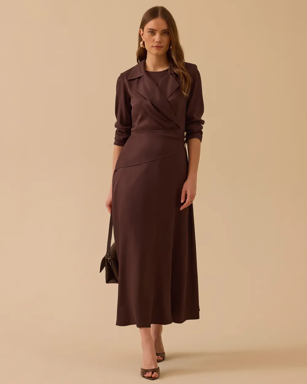 Double-breasted Satin Dress with Button Detail