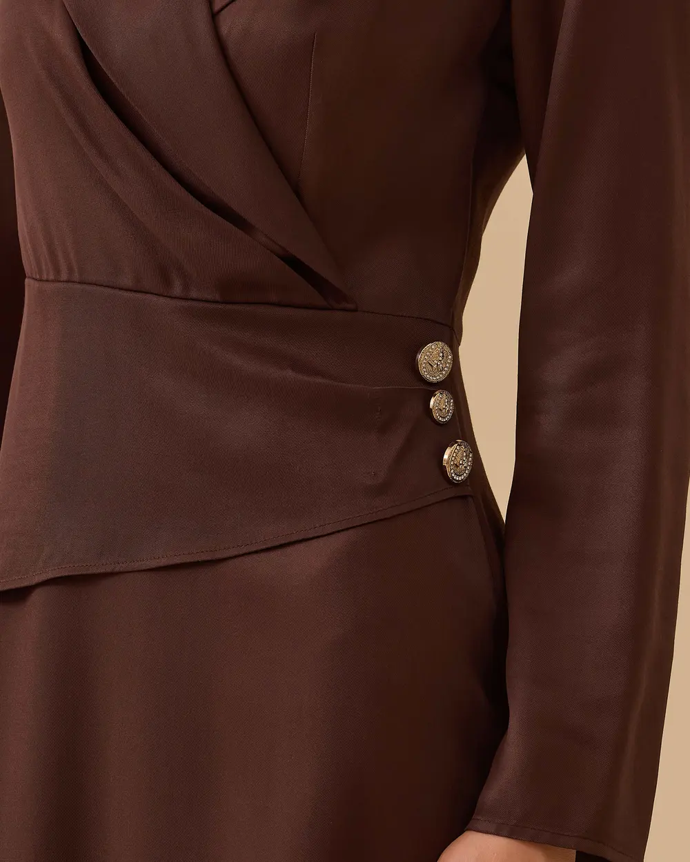 Double-breasted Satin Dress with Button Detail