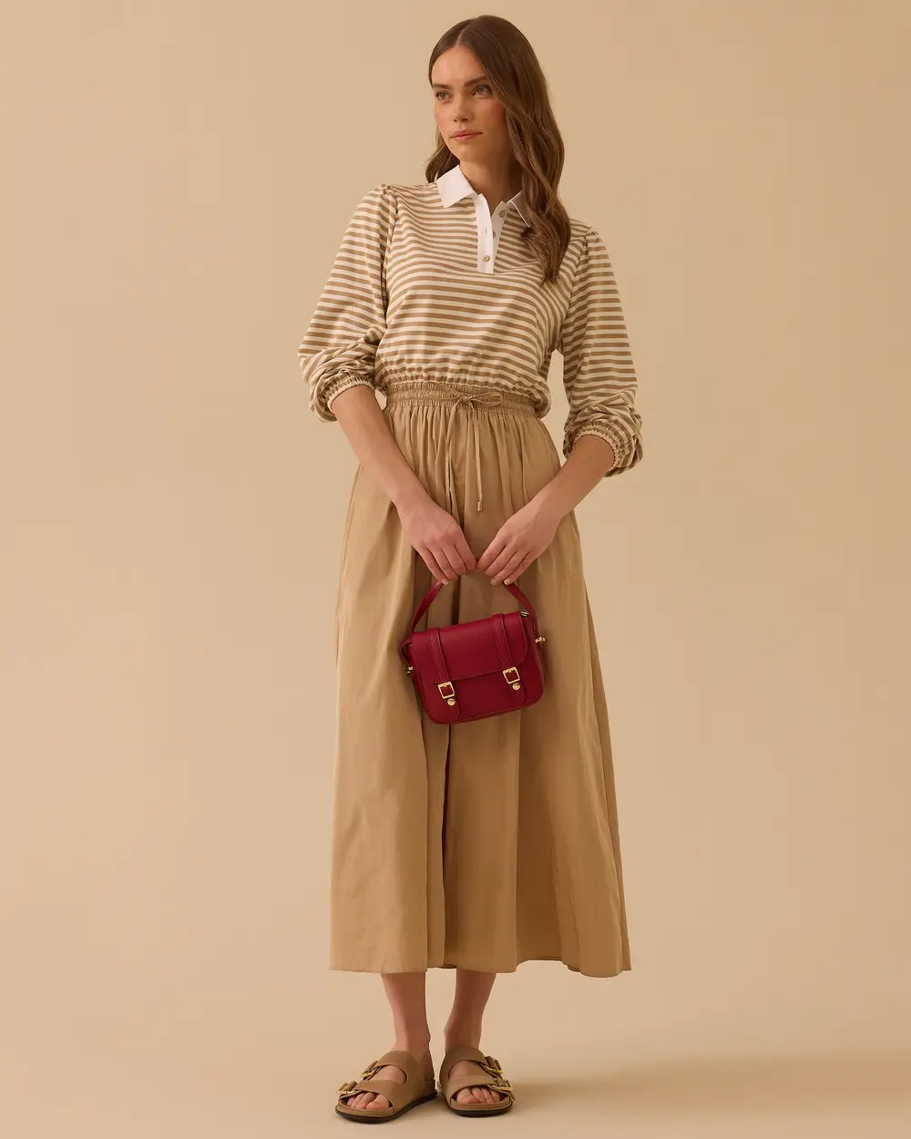 Çift Parça Görünümlü Bel Bağcıklı Elbise