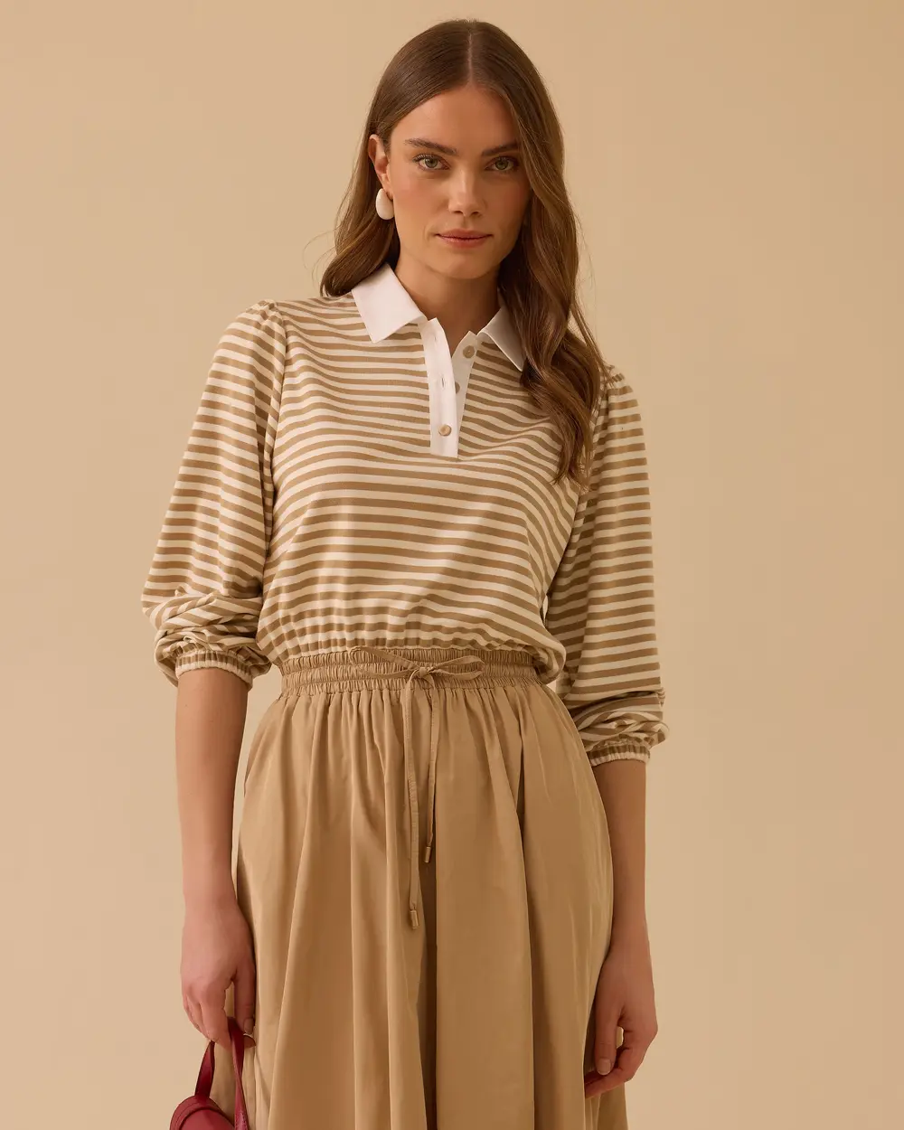 Çift Parça Görünümlü Bel Bağcıklı Elbise