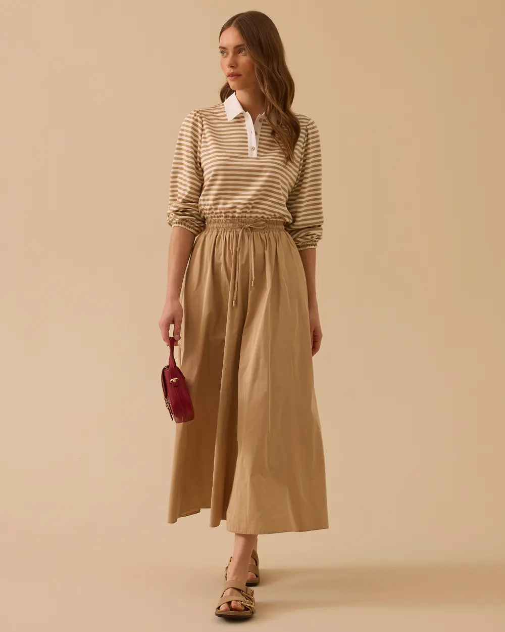 Çift Parça Görünümlü Bel Bağcıklı Elbise