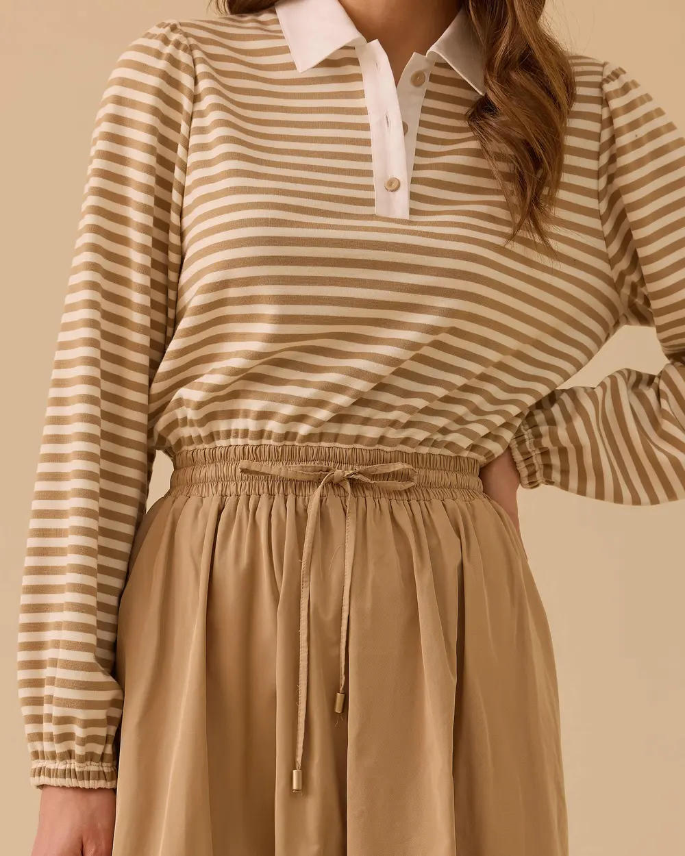 Çift Parça Görünümlü Bel Bağcıklı Elbise