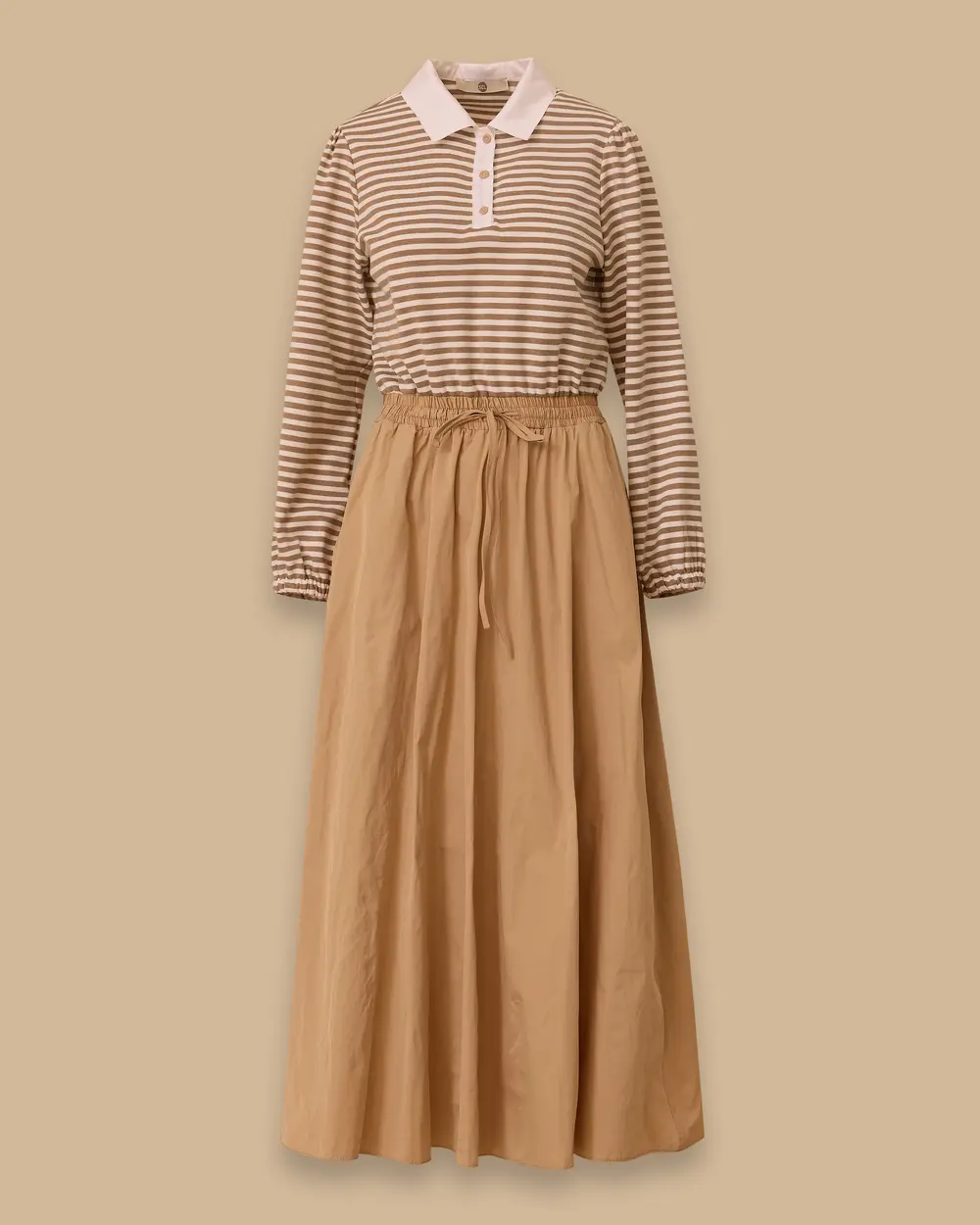 Çift Parça Görünümlü Bel Bağcıklı Maksi Elbise