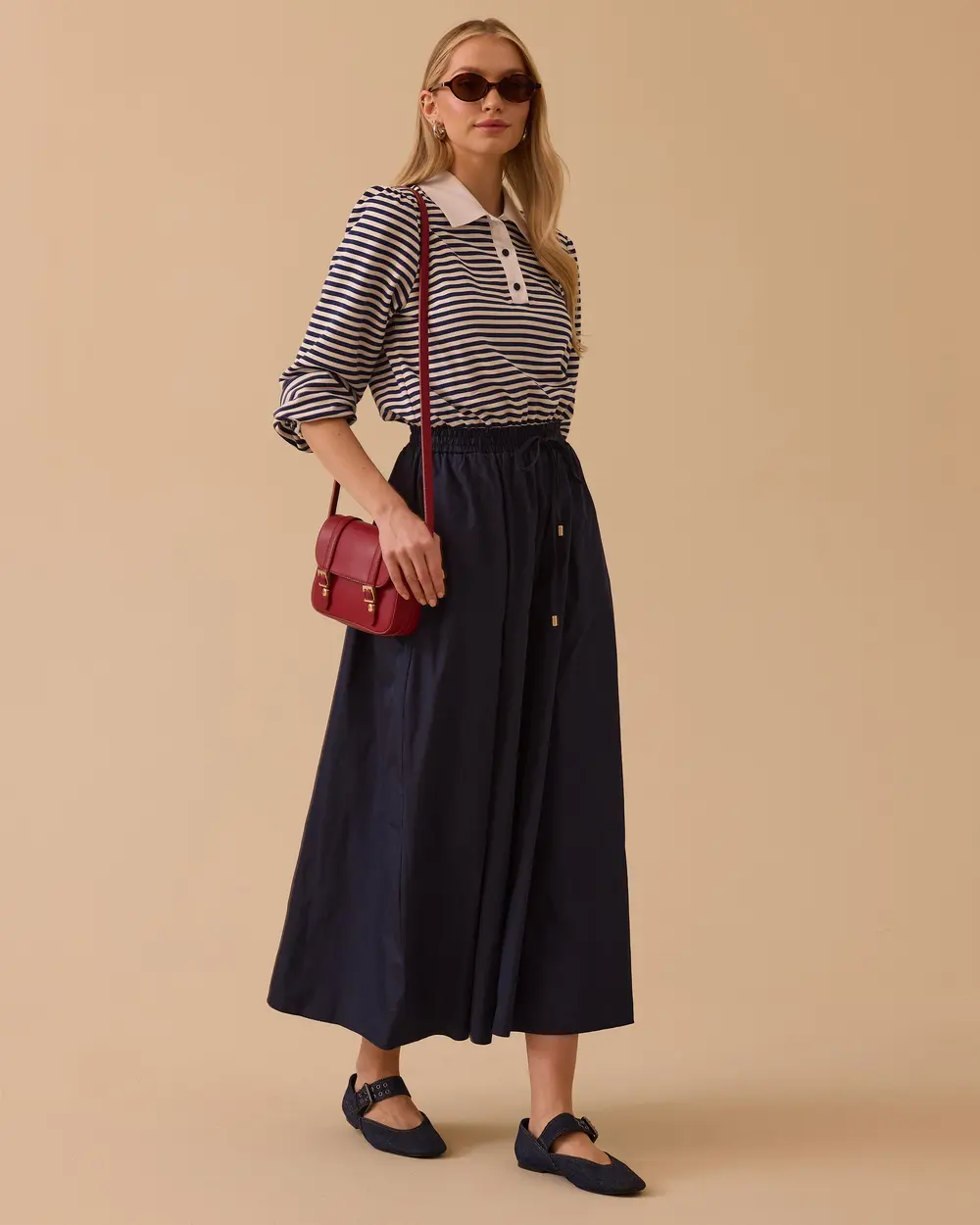 Çift Parça Görünümlü Bel Bağcıklı Maksi Elbise