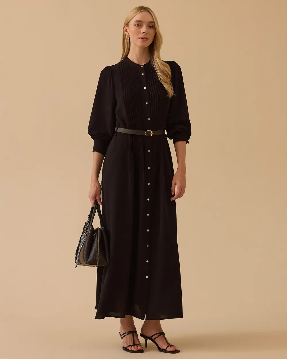 Hakim Yaka Kemerli Uzun Elbise