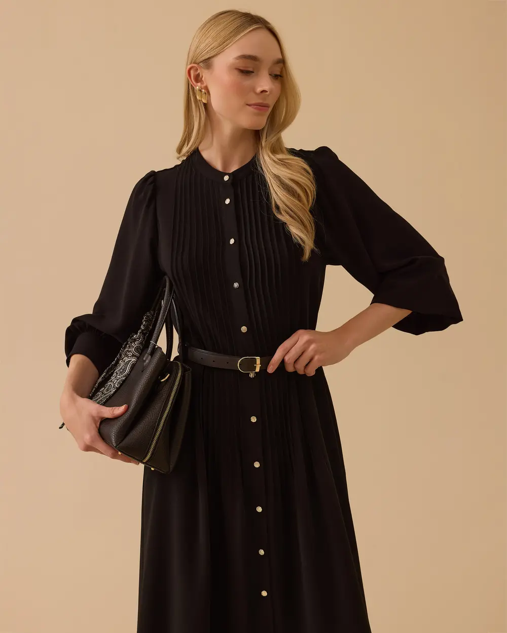 Hakim Yaka Kemerli Uzun Elbise