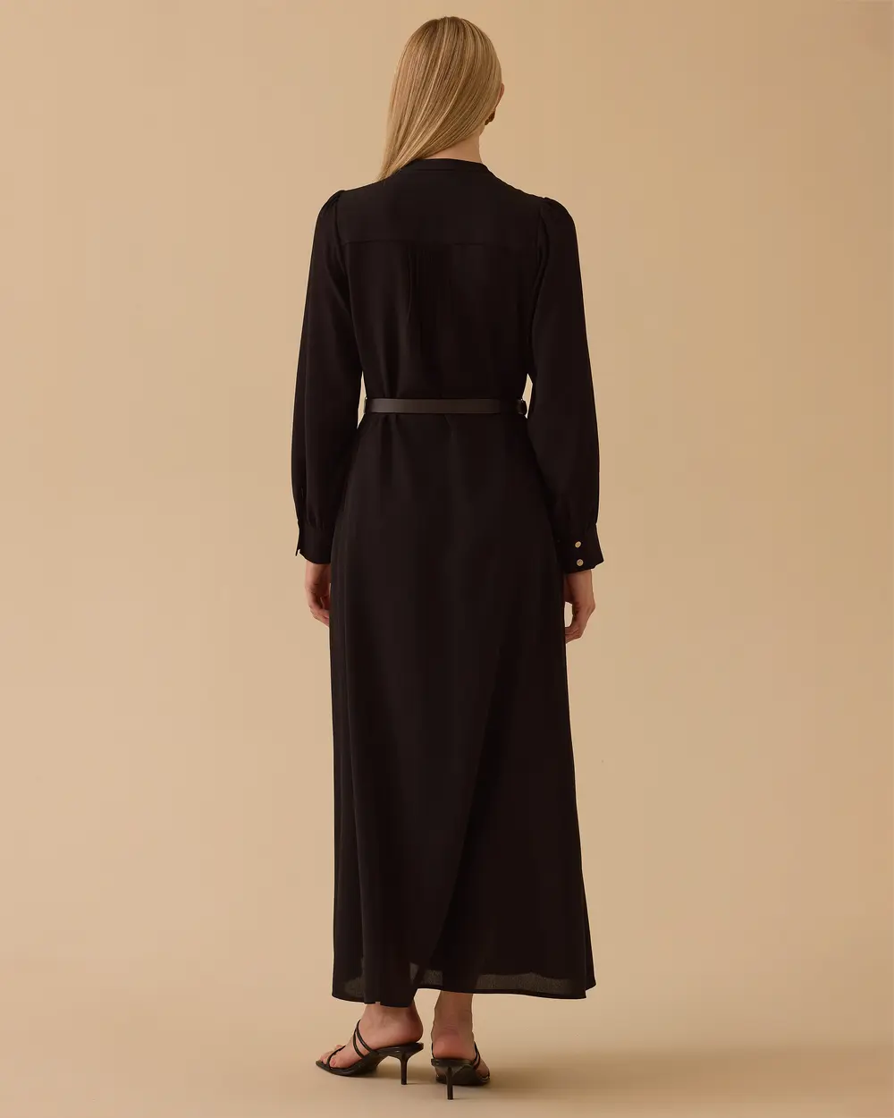 Hakim Yaka Kemerli Uzun Elbise