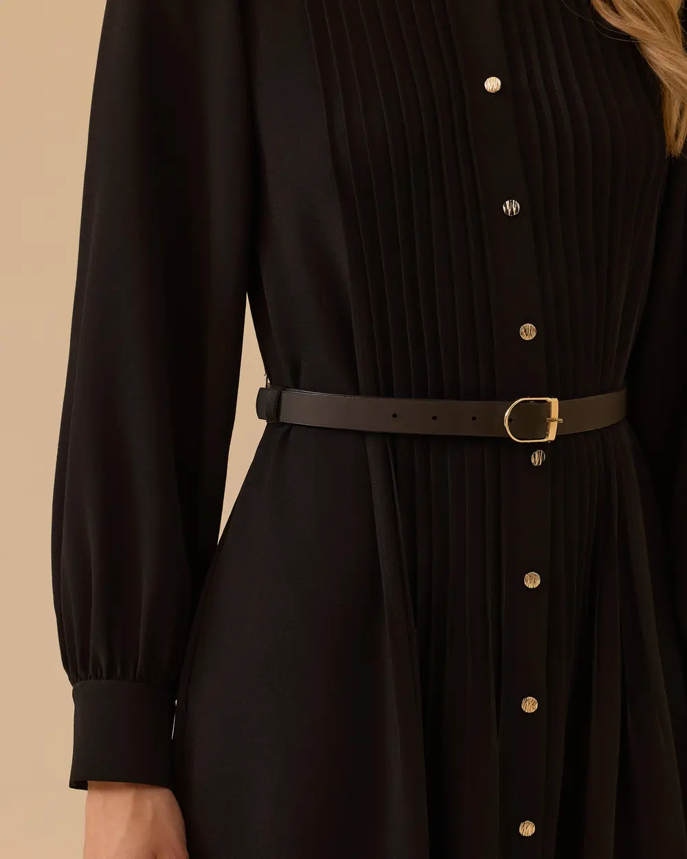 Hakim Yaka Kemerli Uzun Elbise