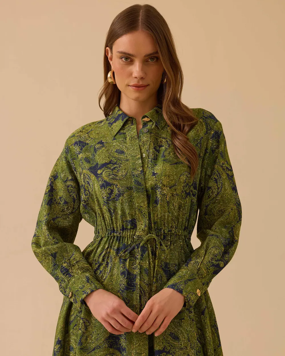 Desenli Bel Bağcıklı Elbise