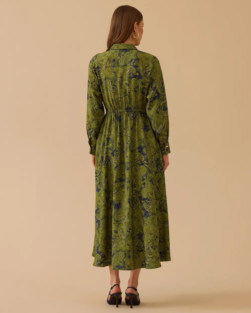 Desenli Bel Bağcıklı Elbise