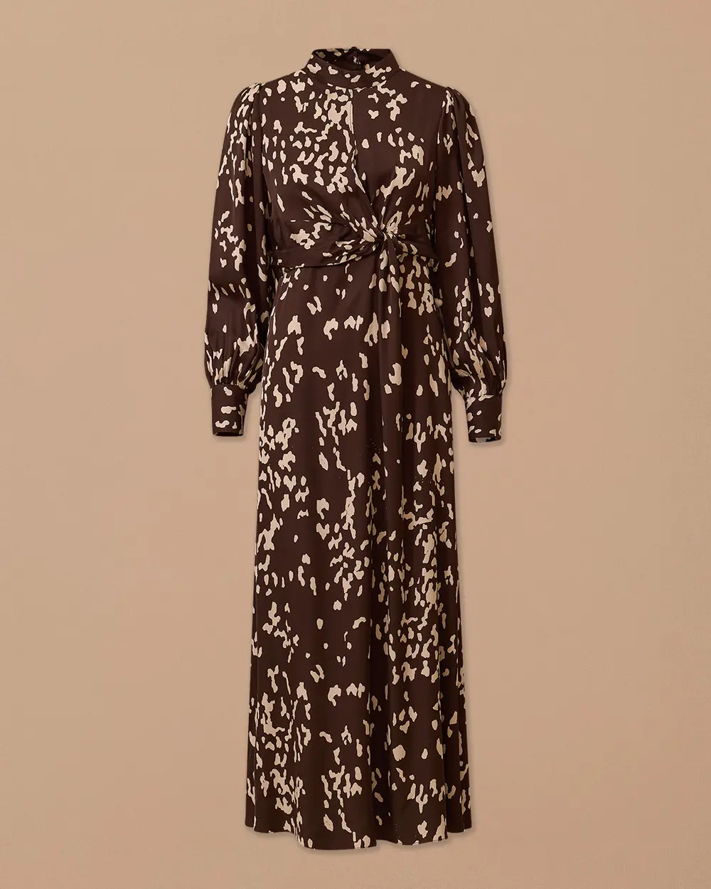 Büzgü Detaylı Desenli Uzun Elbise