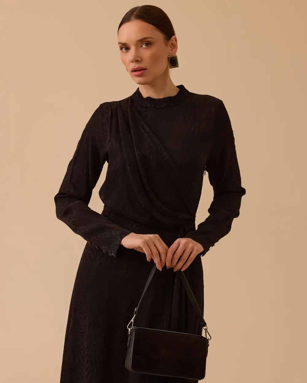 Patterned Shiny Textured Long Dress