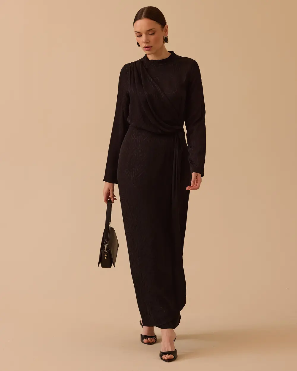 Patterned Shiny Textured Long Dress