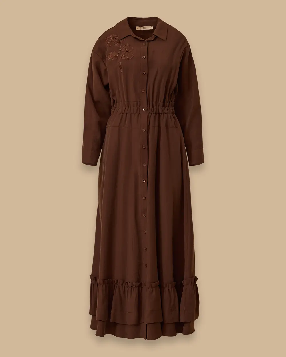 Elastic Waist Ruffle Buttoned Dress