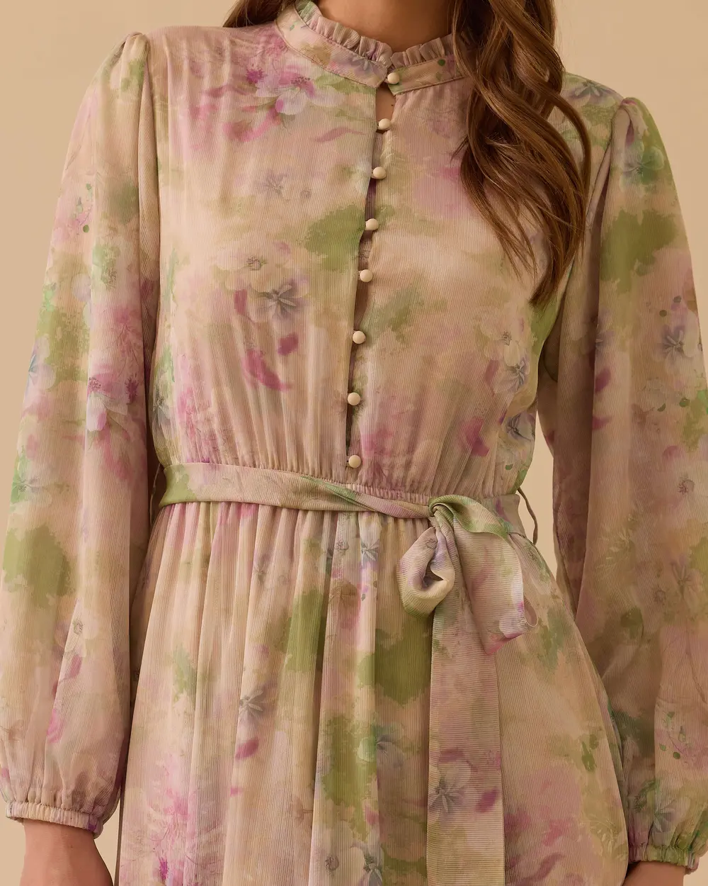 Çiçek Desenli Fırfırlı Şifon Elbise