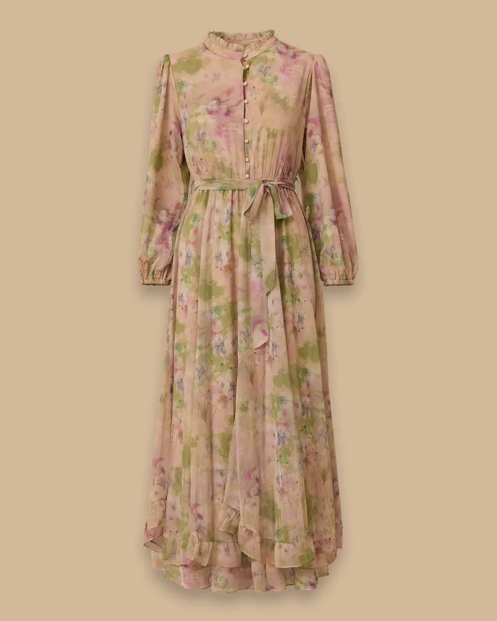 Çiçek Desenli Fırfırlı Şifon Elbise