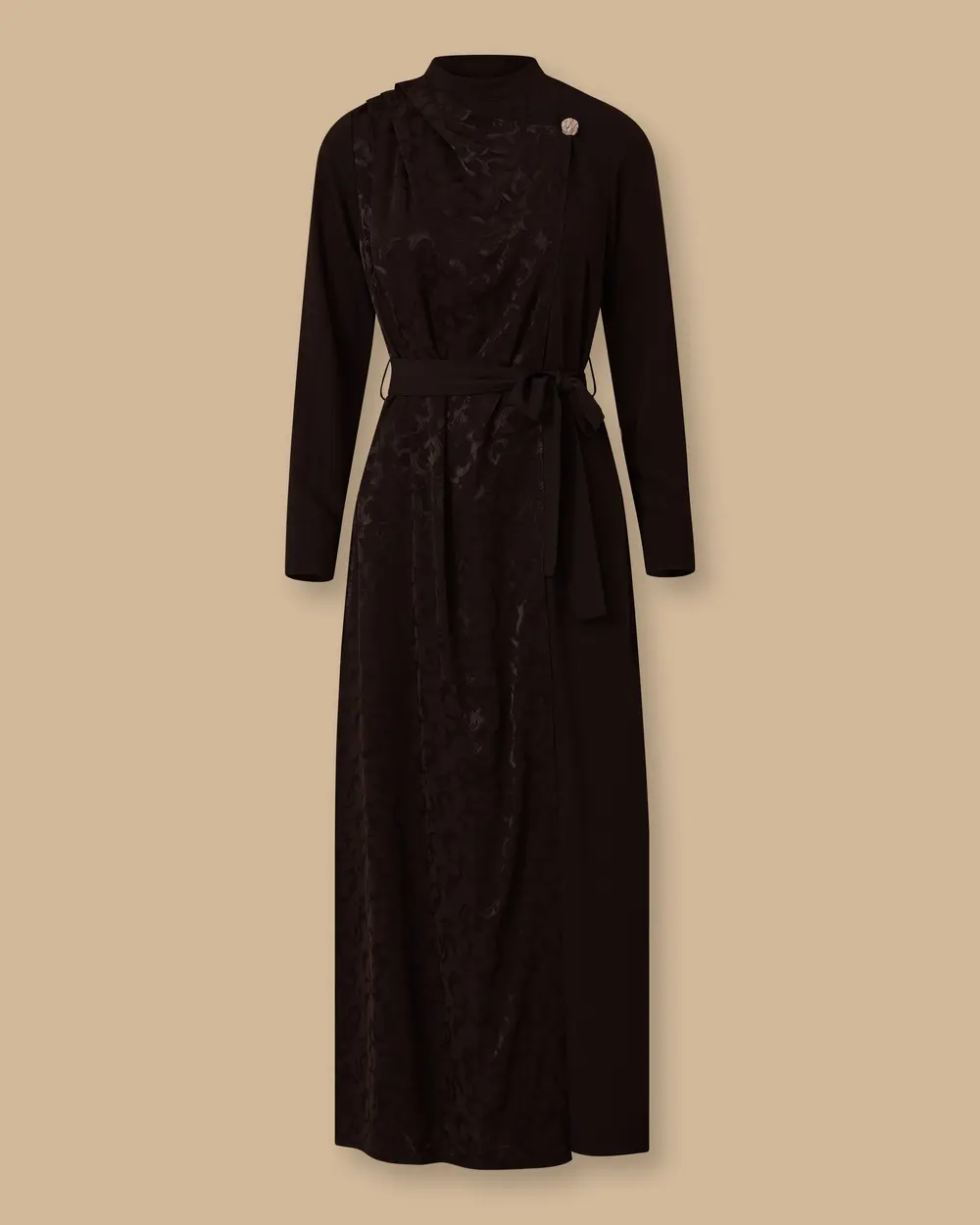 Desenli Kuşaklı Jakar Elbise