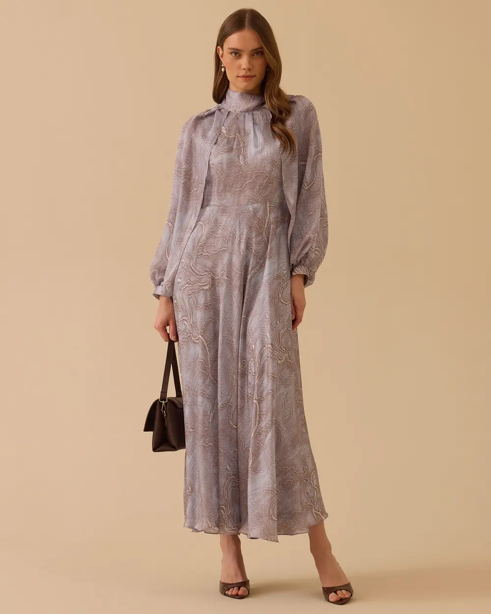 Patterned Cape Sleeve Dress