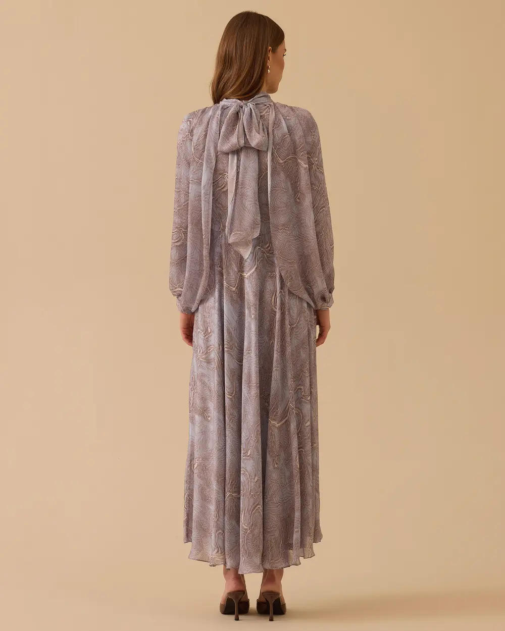 Patterned Cape Sleeve Dress