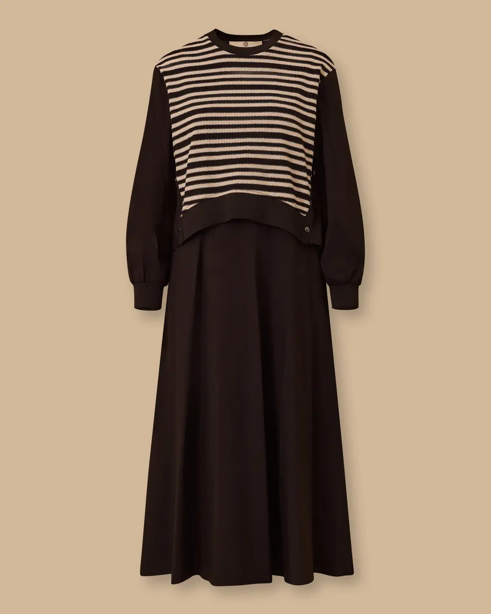 Çizgili Katmanlı Cepli Elbise