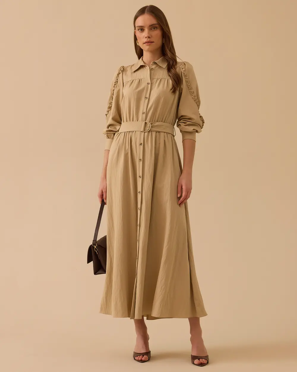 Fırfır Detaylı Kemerli Elbise