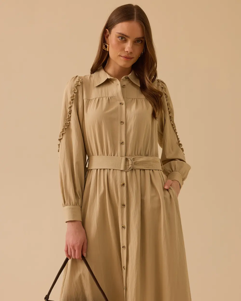 Fırfır Detaylı Kemerli Elbise