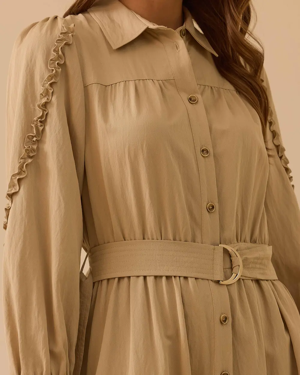 Fırfır Detaylı Kemerli Elbise