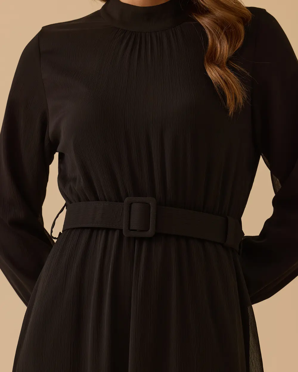 Chiffon Dress with Belted Ruffle Detail