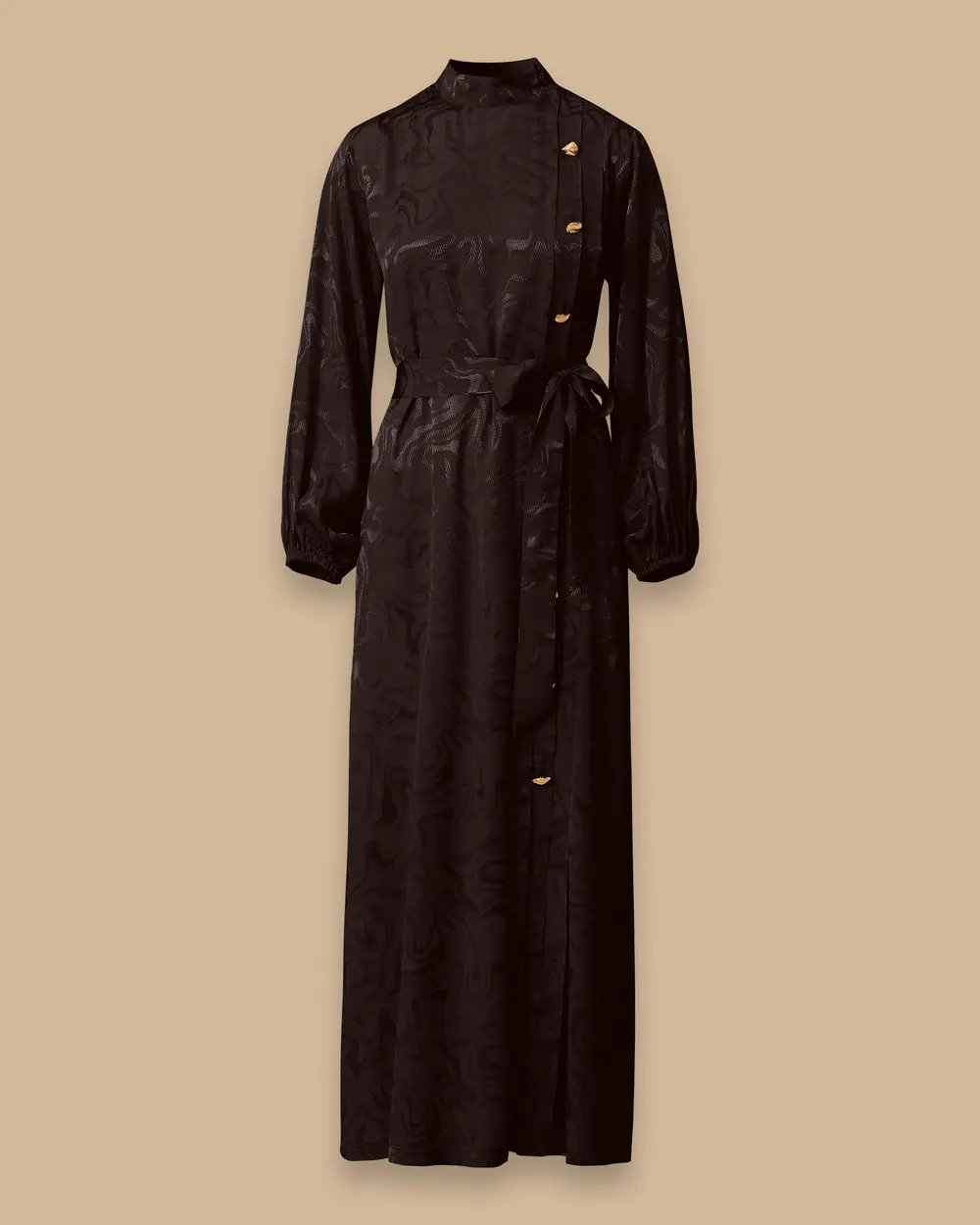 Kuşaklı Desenli Jakar Elbise