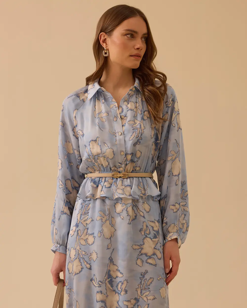 Patterned Chiffon Dress with Belt