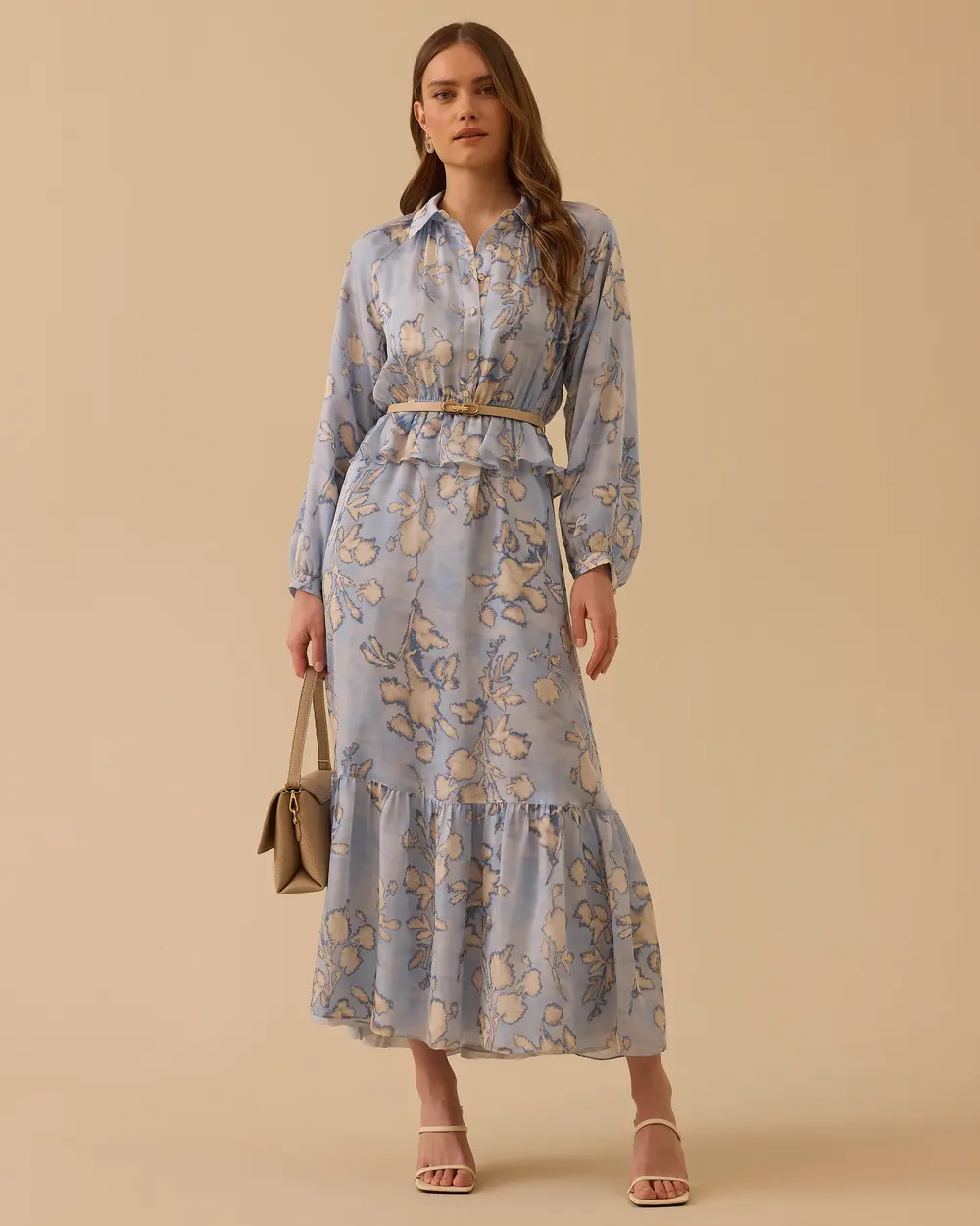 Patterned Chiffon Dress with Belt