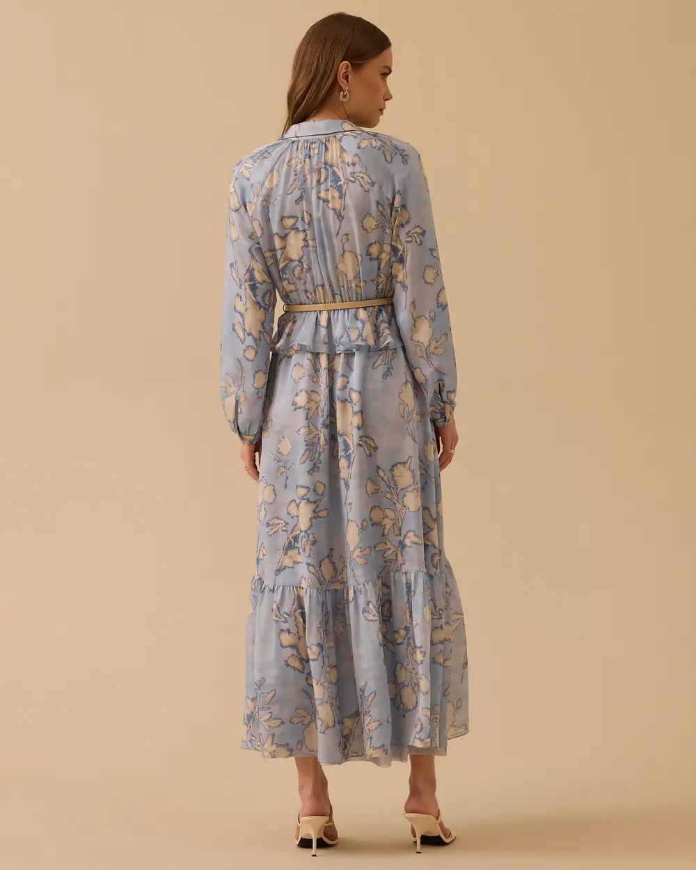 Patterned Chiffon Dress with Belt