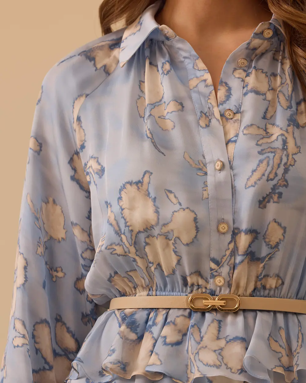 Patterned Chiffon Dress with Belt