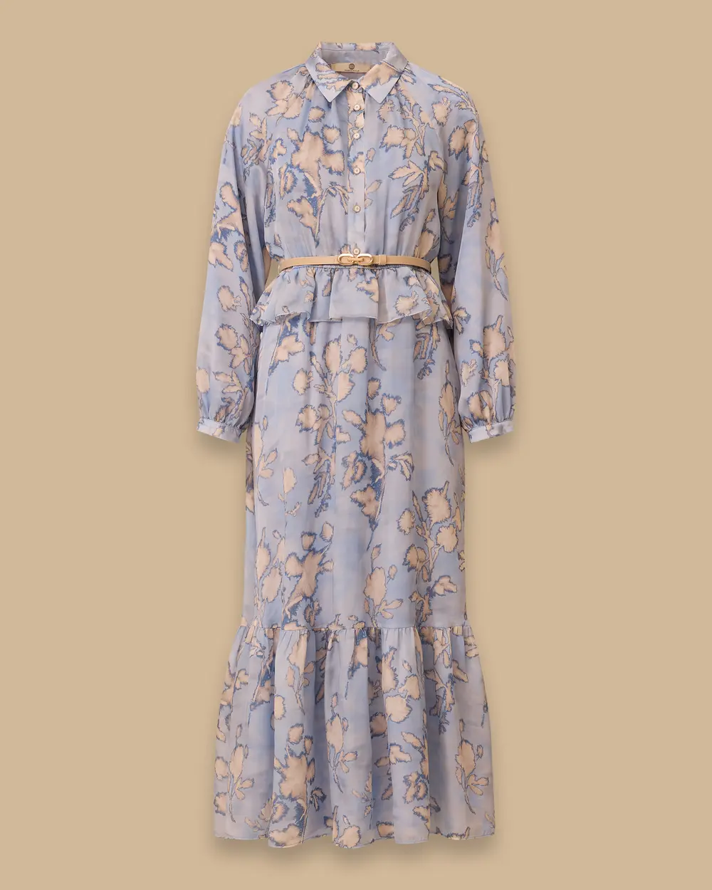 Patterned Chiffon Dress with Belt